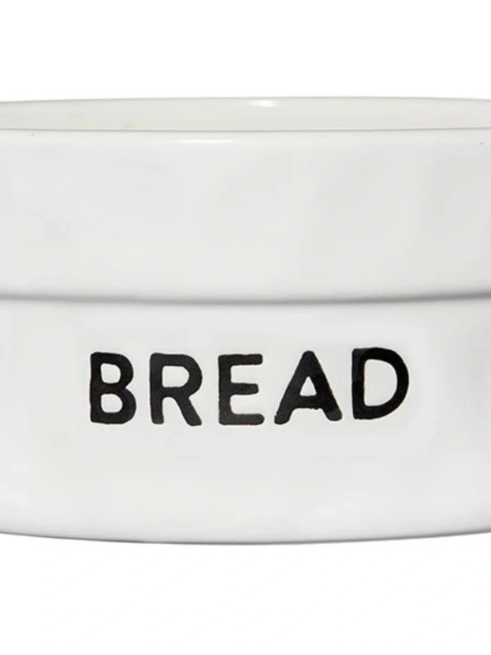 White Ceramic Bread Crock with Black Lettering